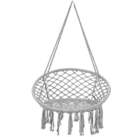 Hanging Macrame Hammock Chair with Handwoven Cotton Backrest (Color: Gray)